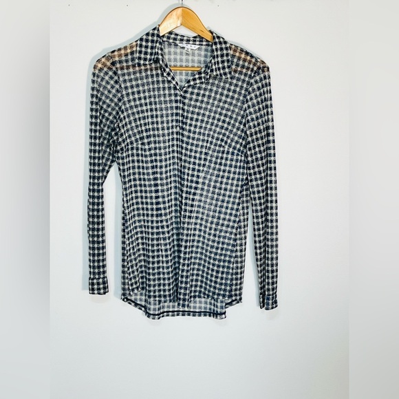 CAbi Blouse Womens size Medium Button Up Sheer Long Sleeve Plaid Career - Picture 1 of 10